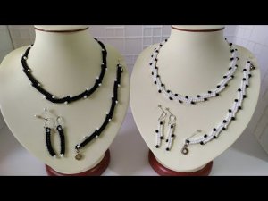 Украшения из бисера. 1 вариант. Комплект. Ожерелье. Браслет. Сережки. Мастер класс. Для начинающих.