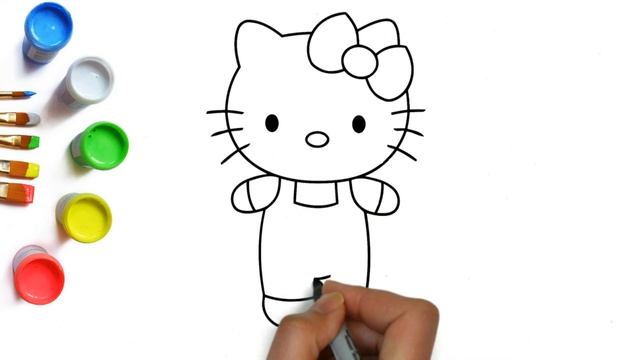 Как нарисовать кошку Хелло Китти легко рисунок белой кошечки японский персонаж Hello Kitty для дете смотреть онлайн