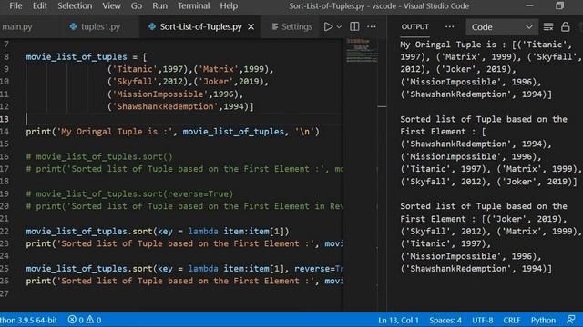 Sort List of Python tuples based on First, Second and last elements | Python Basics смотреть онлайн