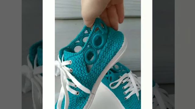 Вязаные кеды. Вязаная обувь. Обувь на подошве. Вязаная обувь крючком. смотреть онлайн