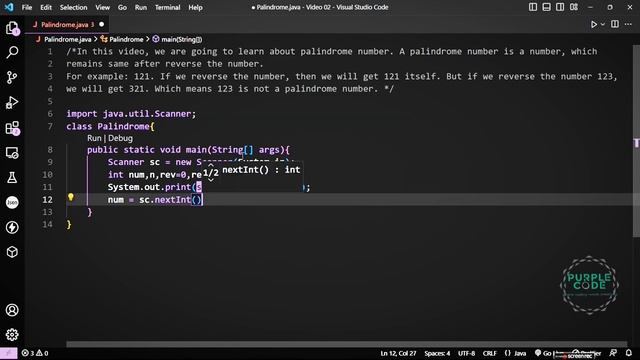 How to check Palindrome Number in Java | Video 02 | @PurpleCode404 #javaprogramming #java смотреть онлайн