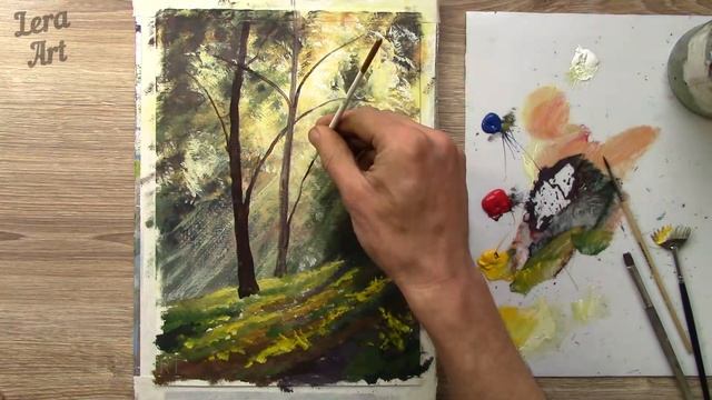 Рисуем вместе картину Лучи солнышка в лесу - ПОДРОБНЫЙ УРОК РИСОВАНИЯ от Художника в ДЕРЕВНЕ смотреть онлайн