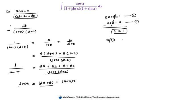 Integration by partial fraction Integration of cos x/(1+sin x)(2+sin x) in Hindi important Integra смотреть онлайн