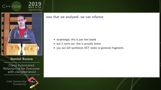 C++Now 2019: Daniel Ruoso “Clang Automated Refactoring for everyone with clangmetatool” смотреть онлайн