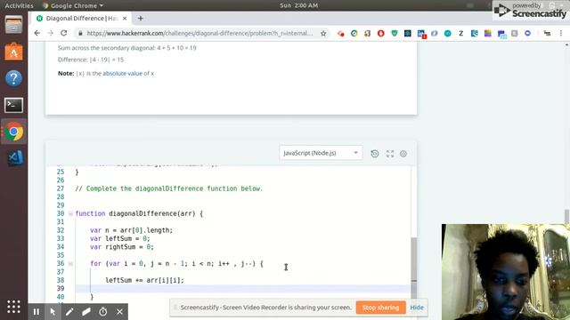 Diagonal Difference HackerRank Javascript смотреть онлайн