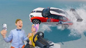 Дети и Машина. Диана и Даня едут по воде - BeamNG Drive