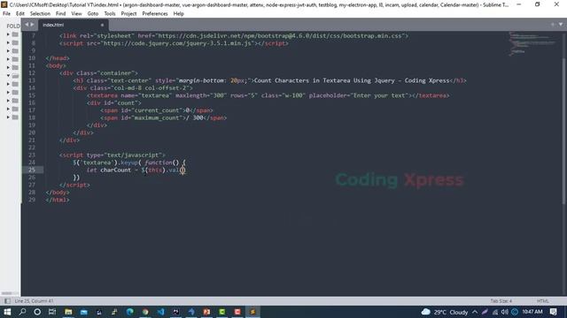 Text Character Count In Textarea jQuery | jQuery Tutorial | Coding Xpress смотреть онлайн