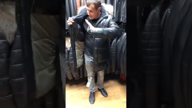 Куртка Пуховик из  кожи с Натуральным Мехом