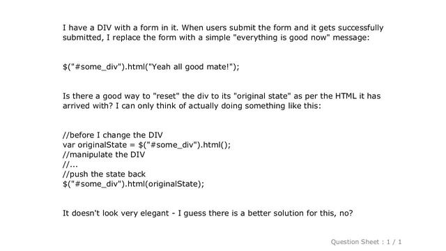 jQuery : How can I "reset" div to its original state after it has been modified by JavaScript? смотреть онлайн