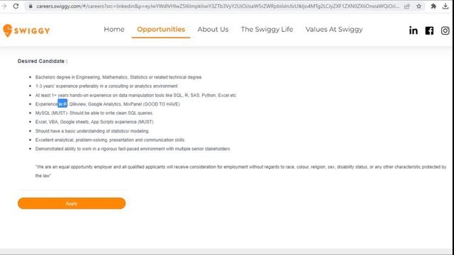 Business Associate | SWIGGY is Hiring | Location: Bangalore | Python,R,SQL,Excel,VBA,Google sheets смотреть онлайн