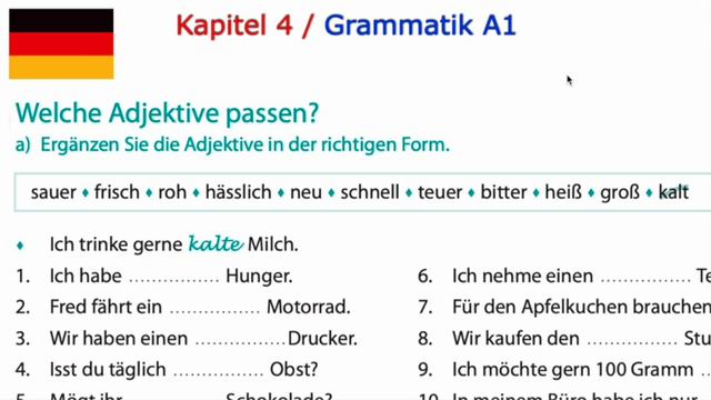 Grammatik A1 Склонение прилагательных. Работа в учебнике А1