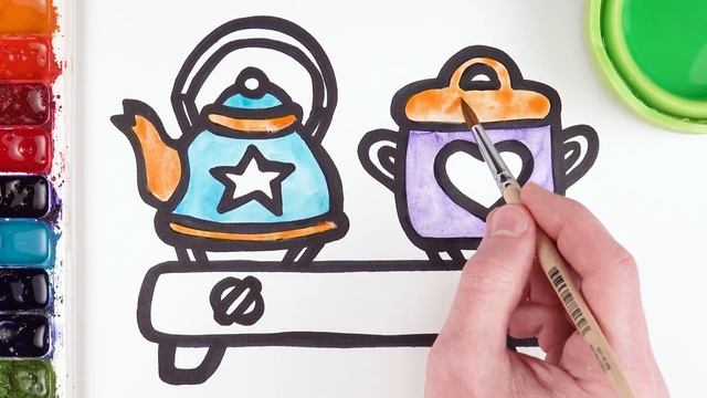 Let's learn to draw toy kitchen set with stove | Coloring and drawing for kids смотреть онлайн