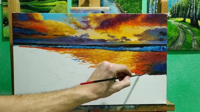Морской пейзаж маслом полное видео пошагово |как нарисовать небо| How to draw a sky часть 1 смотреть онлайн