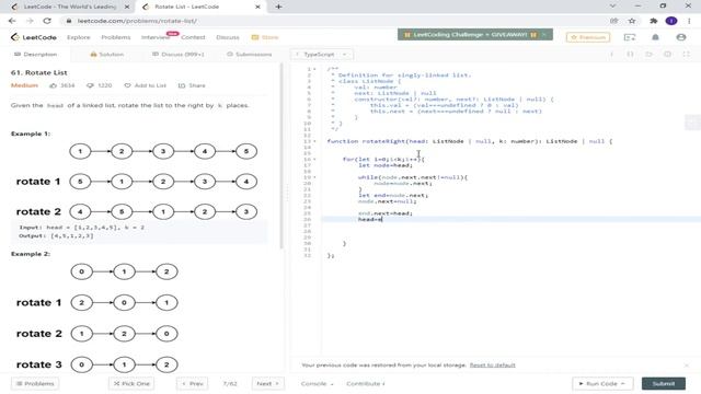 Rotate Linked List - TypeScript solution || Leetcode Problem смотреть онлайн