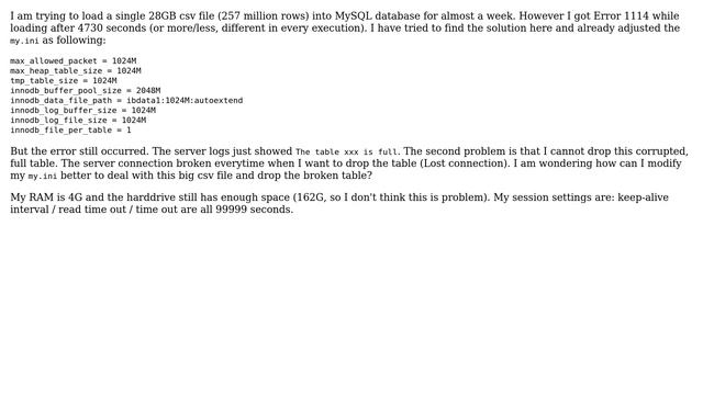MySQL: Error 1114. table is full. can't drop the table смотреть онлайн