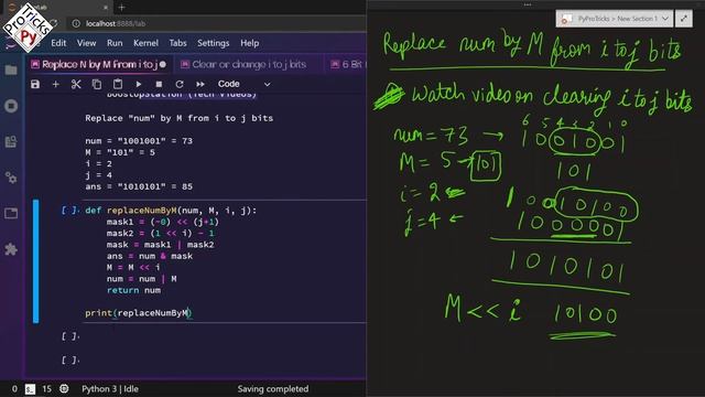 Replace Bits in N by M | Replace number N by number M from i to j Bits | Bit Manipulation in Python смотреть онлайн