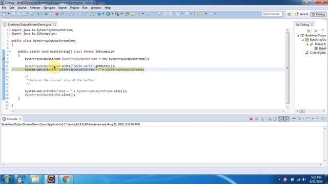 How to use size() method of ByteArrayOutputStream? | Java IO | Java Tutorial смотреть онлайн
