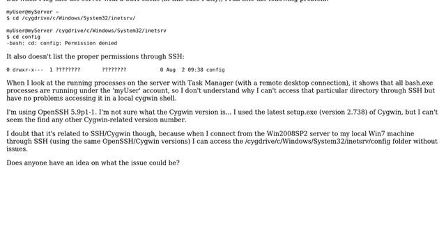 Incorrect directory permissions with OpenSSH on Cygwin on Windows Server 2008 SP2 смотреть онлайн