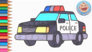 Раскраска. Рисуем ПОЛИЦЕЙСКУЮ МАШИНУ. Развивающее видео про машинки для детей