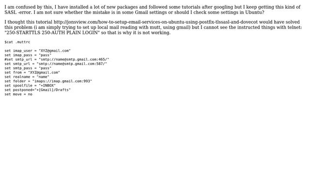 Ubuntu: "SASL authentication failed" with mutt and Gmail, why? смотреть онлайн
