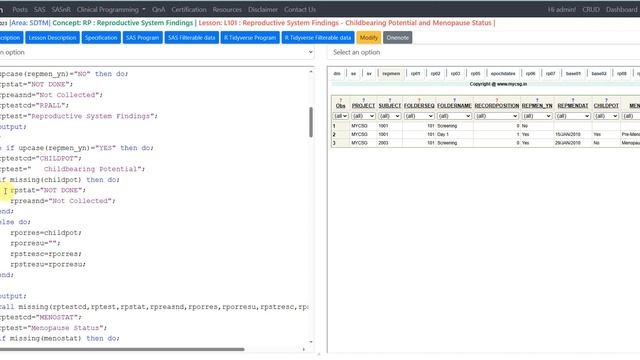 Clinical SAS: SDTM - RP- Reproductive System Findings domain creation - SDTM_RP_L101 смотреть онлайн