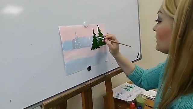 Мастер-класс по живописи "Зимний пейзаж" смотреть онлайн
