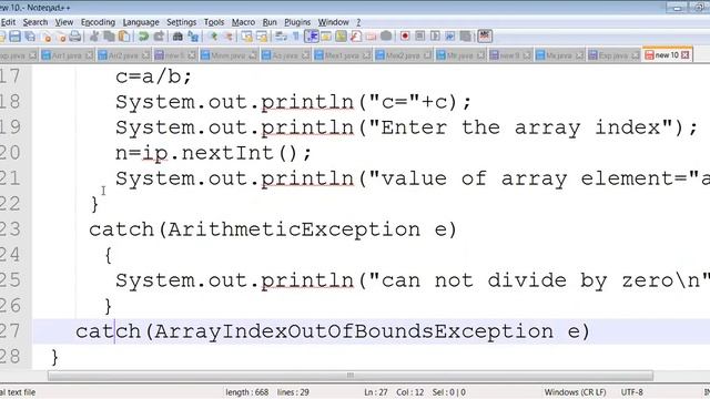 exception handling |exception handling tutorial|Multiple Catch Block | java tutorial hindi смотреть онлайн