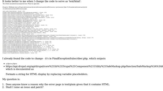 Drupal: Display "uncaught exception" page as content-type text/html смотреть онлайн