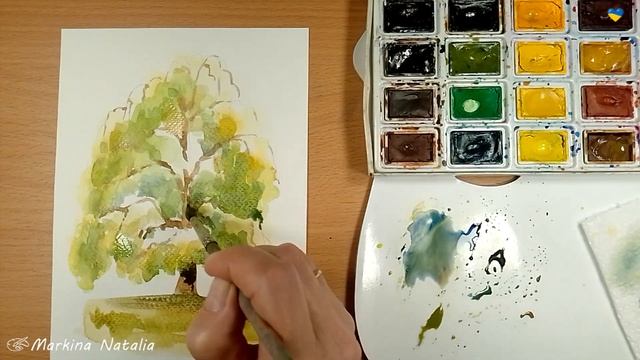 АКВАРЕЛЬ "ИВА" | как использовать ТЕХНИКУ СУХОЙ КИСТИ в акварели | АКВАРЕЛЬ для начинающих | смотреть онлайн