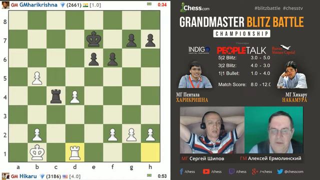 Накамура - Харикришна, 21 партия, 1+1. Блиц Chess.com 1/4, 04.05.2016 смотреть онлайн