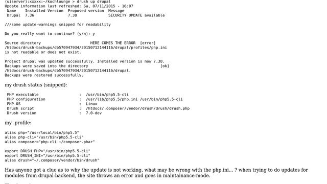 Drupal: drush update - php.ini problem смотреть онлайн
