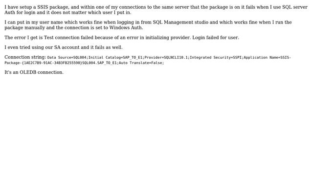 Databases: When running SSIS package with Windows Auth it works but with SQL Auth it fails смотреть онлайн