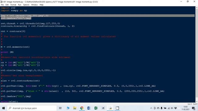 OPENCV Python Ders37: Image Moments cv2.moments() ve cv2.contourArea() смотреть онлайн