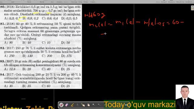 Foiz Konsentratsiya Mega Kimyo 27-mavzu 160-savoldan 194-savolgacha Tahlili