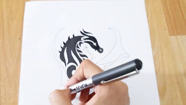 How to draw a dragon tattoo || Tribal tattoo design смотреть онлайн