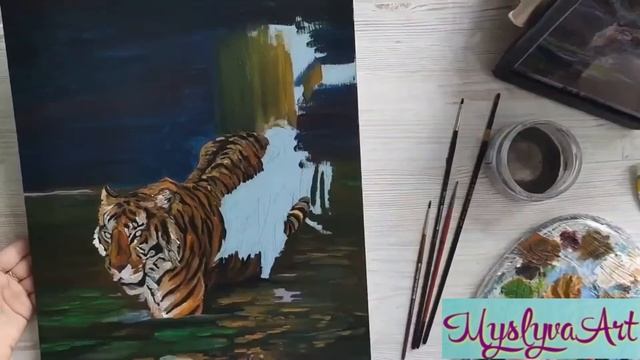 Как написать тигра на оргалите маслом. Фотореализм. how to paint a tiger with oil on hardboard. смотреть онлайн