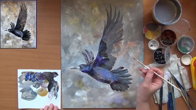 Как нарисовать грача. Перелетная птица- грач. Акрил смотреть онлайн