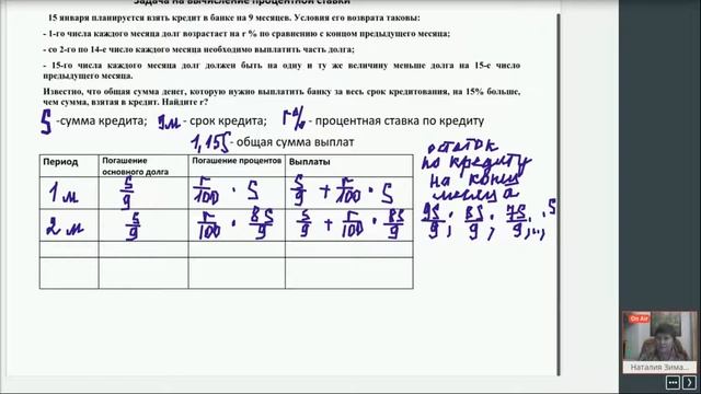 15 января планируется взять кредит в банке на 9 месяцев...