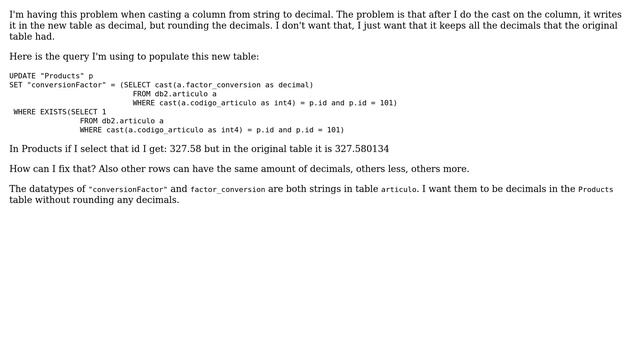 Databases: Cast string to decimal without rounding the decimal part смотреть онлайн