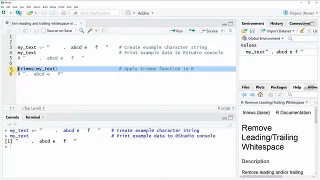 Trim Leading and Trailing Whitespace in R (Example) | Remove Spaces with trimws Function смотреть онлайн