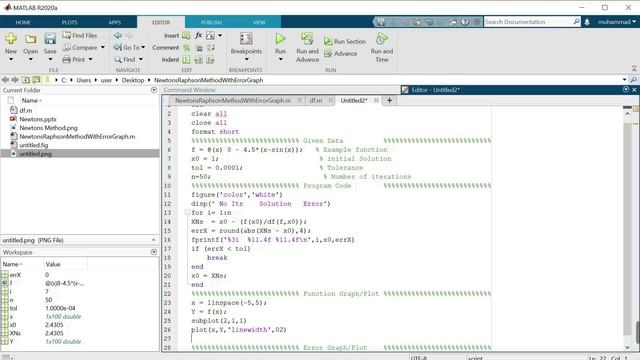MATLAB Code for Newtons Raphson Method With Function Graph and Error Graph смотреть онлайн
