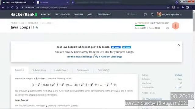 DAY 11 | 365 DAYS OF CODE | Getting 2* in Java on HackerRank смотреть онлайн