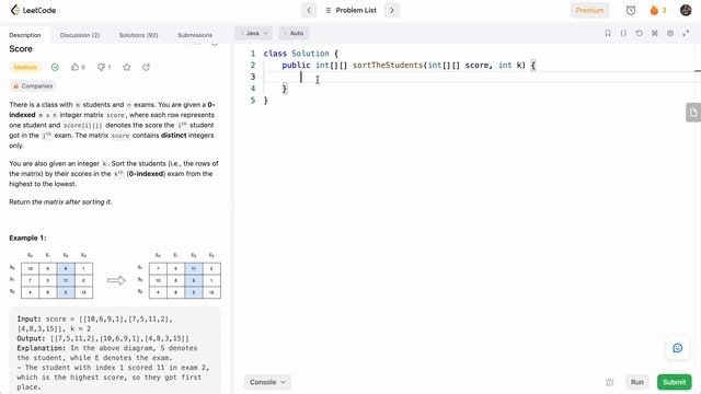 Leetcode 2545 Sort the Students by Their Kth Score (Java) - Leetcode Contest 330 смотреть онлайн