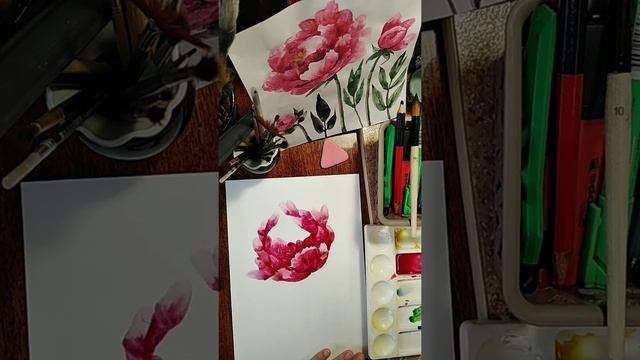 Рисуем пионы акварелью. смотреть онлайн