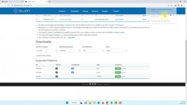 How To Install JavaFX SDK 21 and JMODs 21 on Windows 11 x64.
