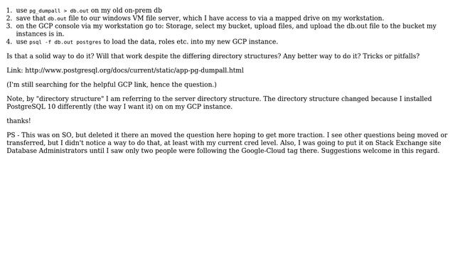 Transfer PostgreSQL database to Google Cloud Platform (GCP) when directory structure is different смотреть онлайн