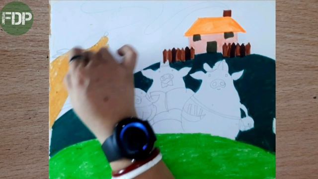 How To Draw Story Picture of THREE PIGS AND THE BIG BAD WOLF Kids STORY DRAWING смотреть онлайн