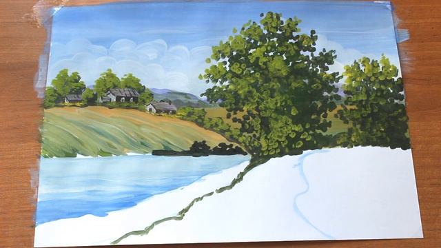 Как нарисовать ПОЭТАПНО летний пейзаж гуашью смотреть онлайн