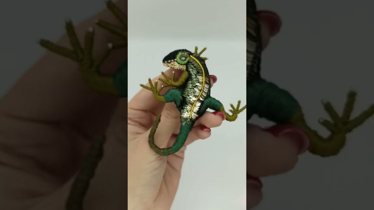 Брошь Ящерица вышитая пайетки хаки смотреть онлайн