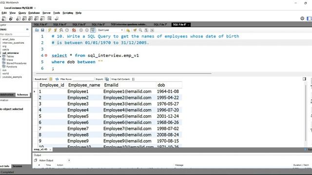 Write a SQL Query to get the names of employees whose date of birth is between a range of date #sql смотреть онлайн